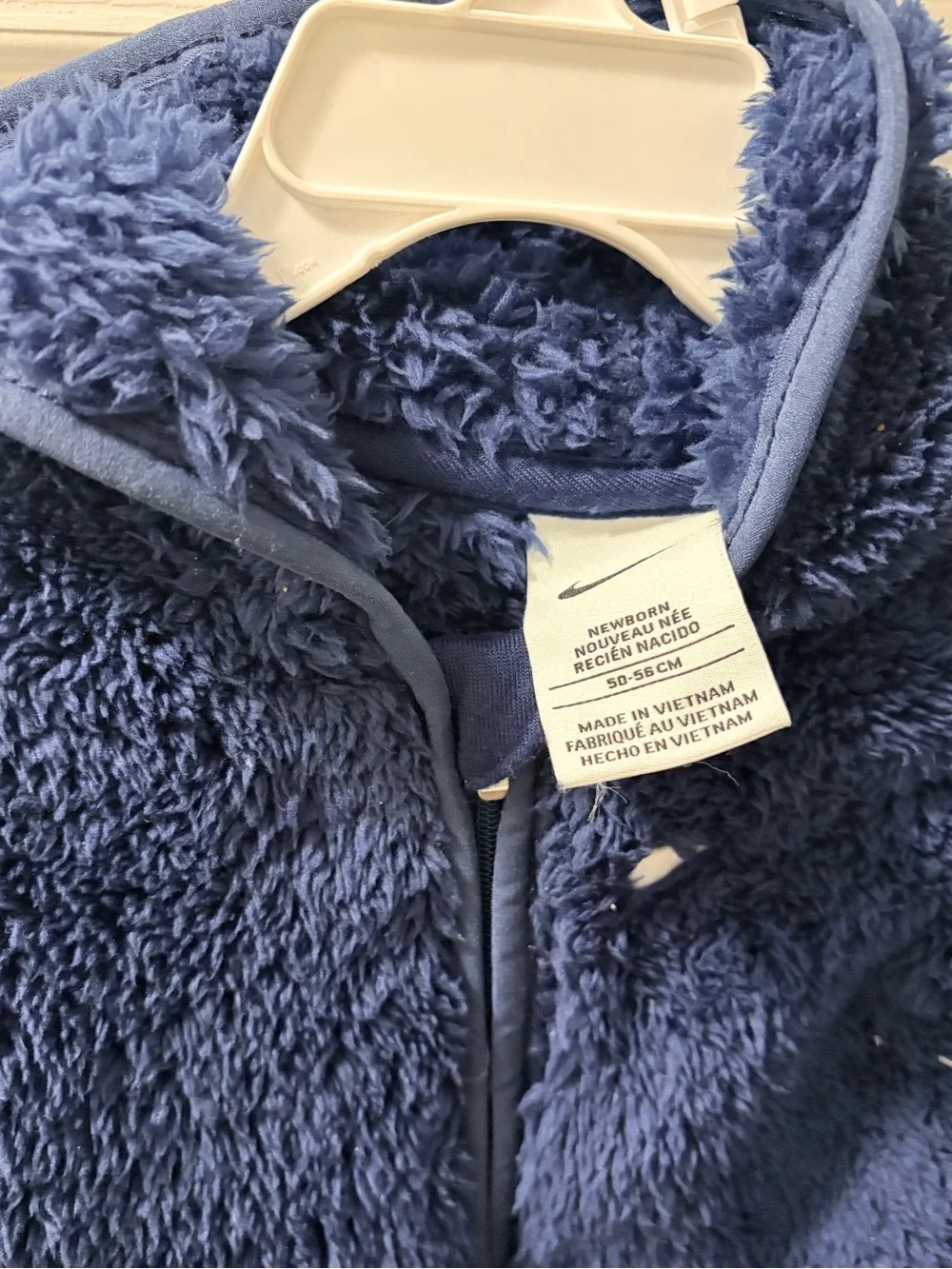 Nike Navy Blue Plush Hooded Baby One-Piece Footie